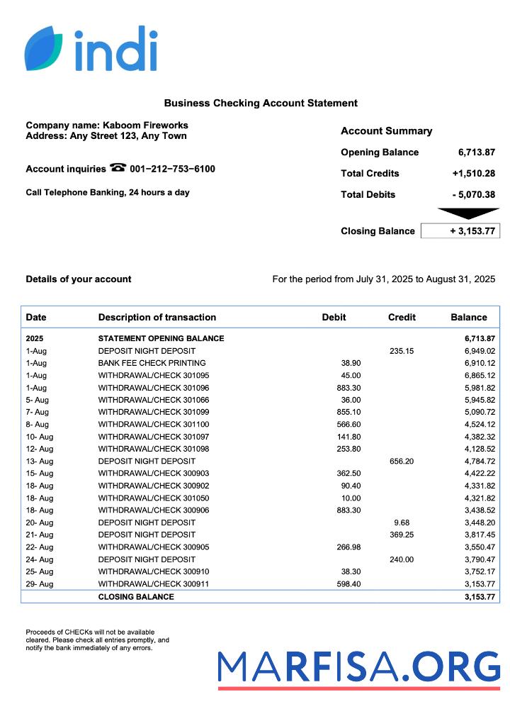 Downloadable USA Indi corporate statement Word and PDF template